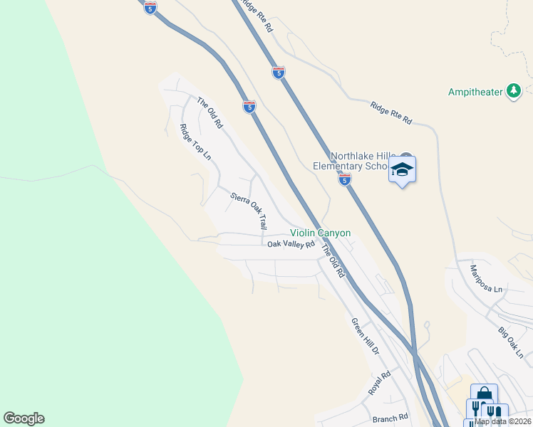 map of restaurants, bars, coffee shops, grocery stores, and more near 32452 Sierra Oak Trail in Castaic