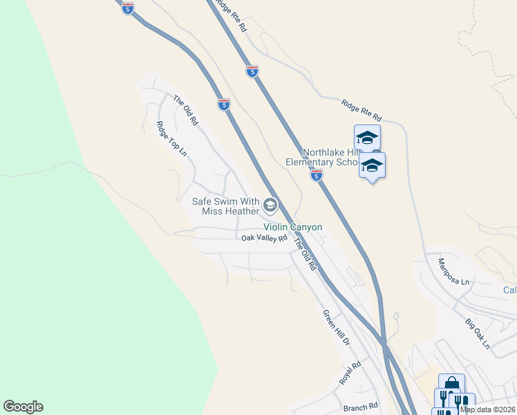 map of restaurants, bars, coffee shops, grocery stores, and more near 32480 The Old Road in Castaic