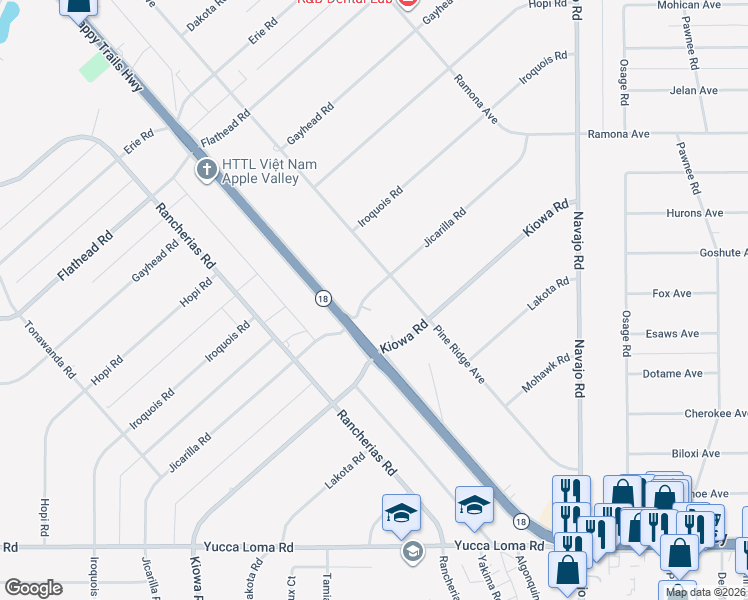map of restaurants, bars, coffee shops, grocery stores, and more near 14141 Jicarilla Road in Apple Valley