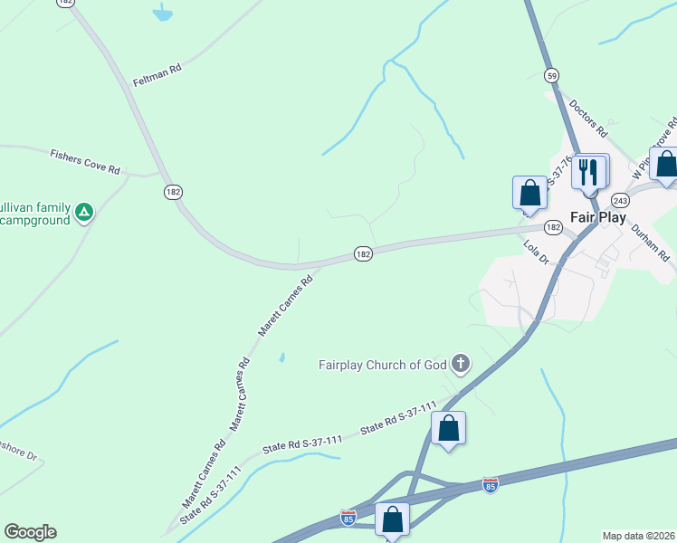 map of restaurants, bars, coffee shops, grocery stores, and more near 689-713 Highway 182 in Fair Play