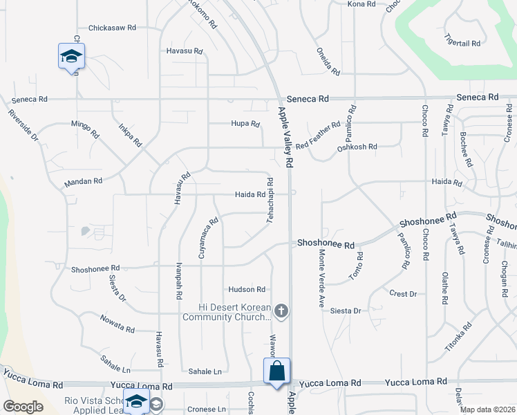 map of restaurants, bars, coffee shops, grocery stores, and more near 14188 Cuyamaca Road in Apple Valley