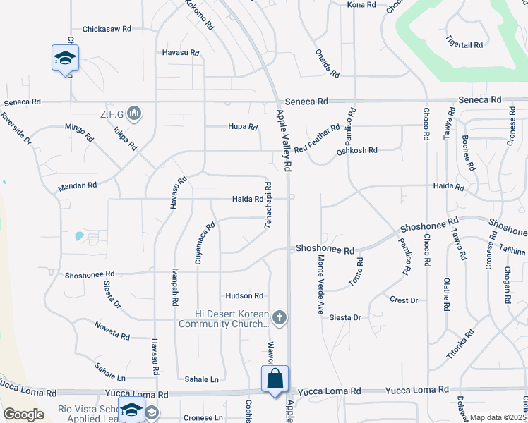 map of restaurants, bars, coffee shops, grocery stores, and more near 14190 Tehachapi Road in Apple Valley