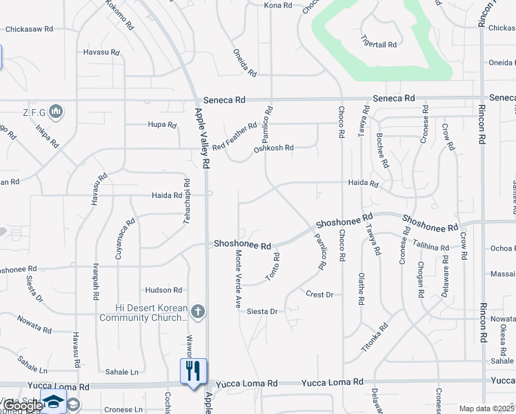 map of restaurants, bars, coffee shops, grocery stores, and more near 14183 Monte Verde Avenue in Apple Valley