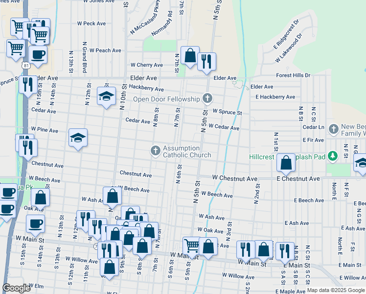 map of restaurants, bars, coffee shops, grocery stores, and more near 708 North 6th Street in Duncan