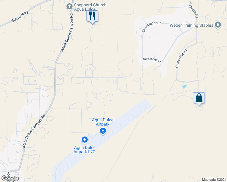 map of restaurants, bars, coffee shops, grocery stores, and more near 34421 Harrah Road in Agua Dulce