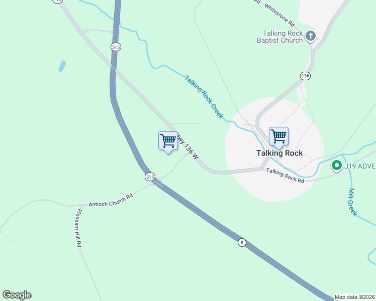 map of restaurants, bars, coffee shops, grocery stores, and more near 5026 Georgia 136 in Talking Rock