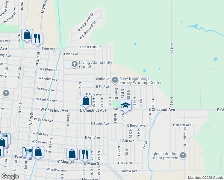 map of restaurants, bars, coffee shops, grocery stores, and more near 409 East Pine Avenue in Duncan