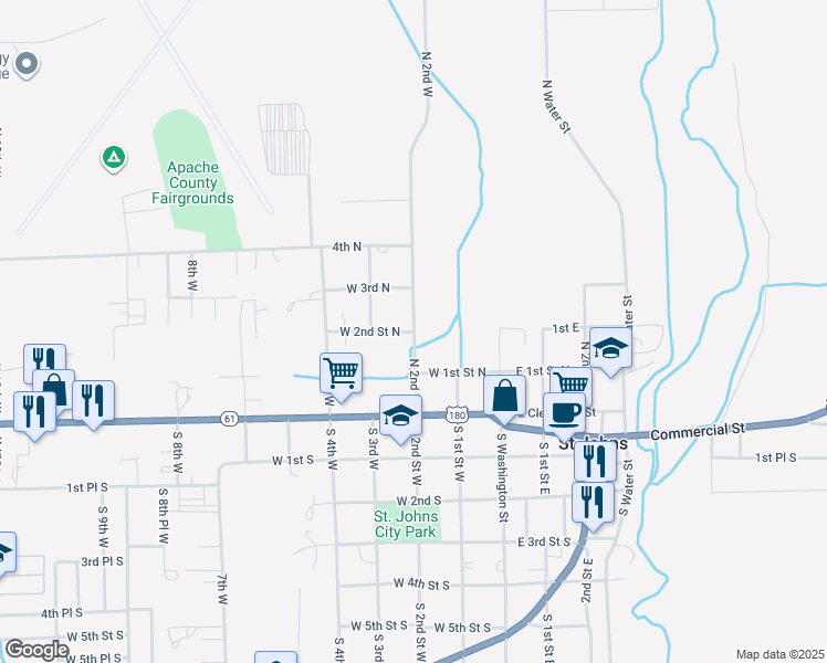 map of restaurants, bars, coffee shops, grocery stores, and more near 200 West 2nd Street North in Saint Johns