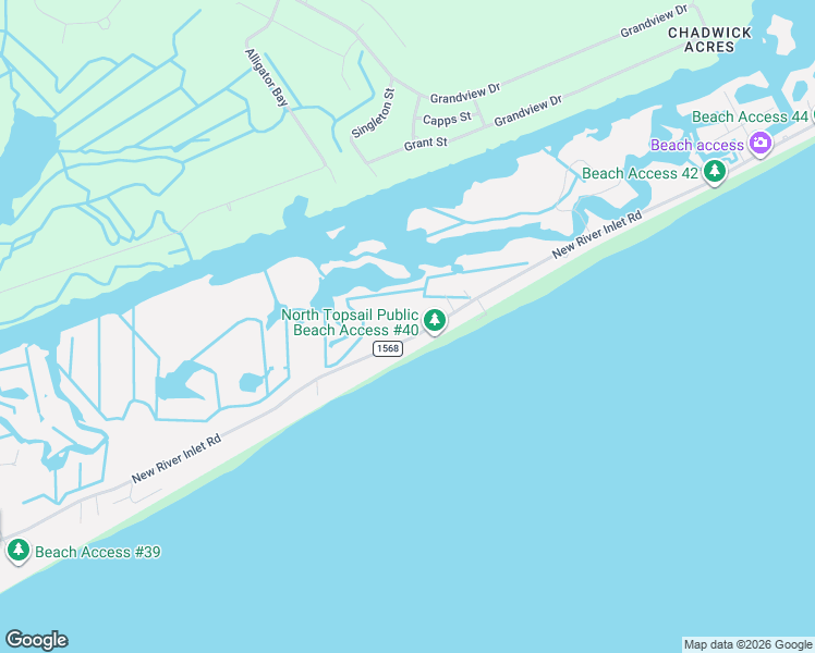 map of restaurants, bars, coffee shops, grocery stores, and more near 1247 New River Inlet Road in North Topsail Beach