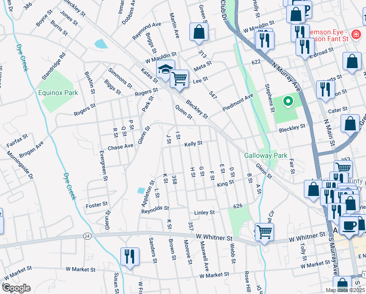 map of restaurants, bars, coffee shops, grocery stores, and more near 326 357 in Anderson