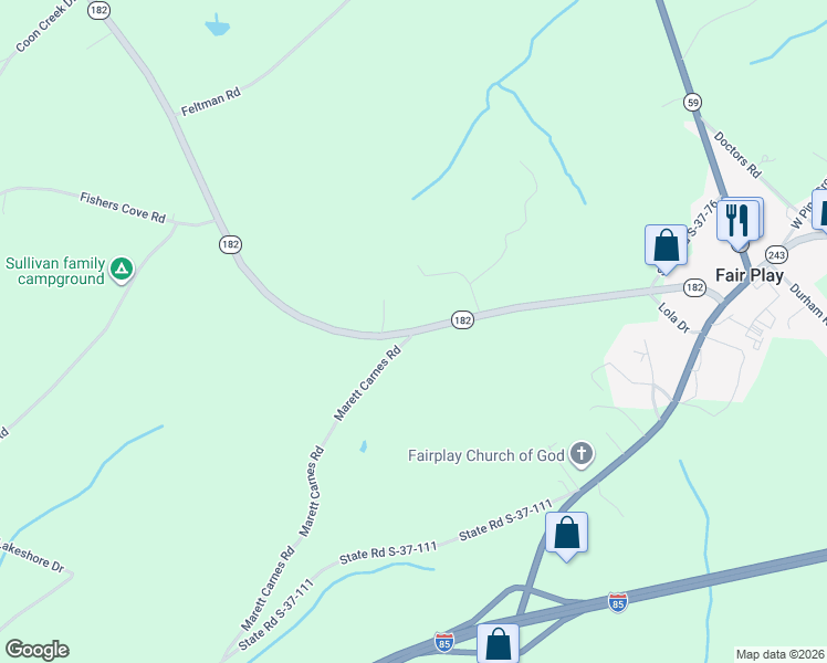 map of restaurants, bars, coffee shops, grocery stores, and more near 713 Highway 182 in Fair Play