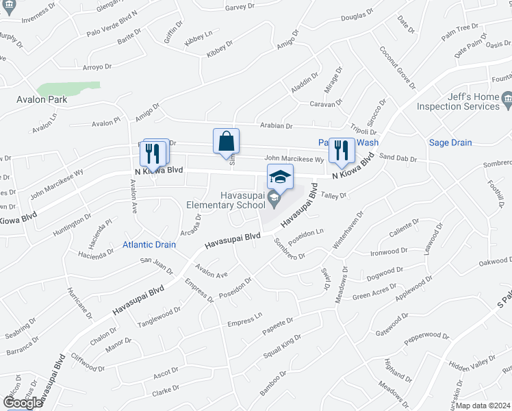 map of restaurants, bars, coffee shops, grocery stores, and more near 896 Cashmere Drive in Lake Havasu City