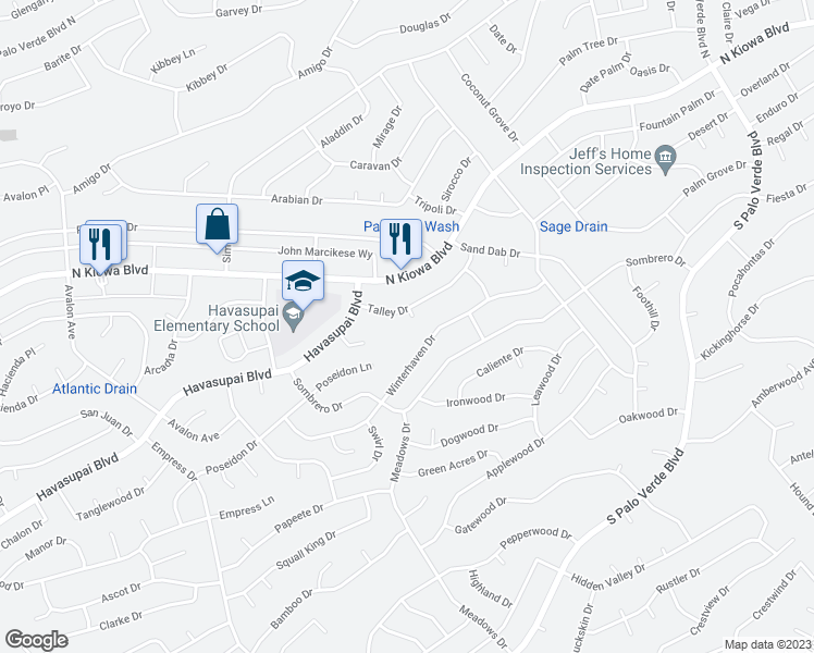 map of restaurants, bars, coffee shops, grocery stores, and more near 819 Talley Lane in Lake Havasu City