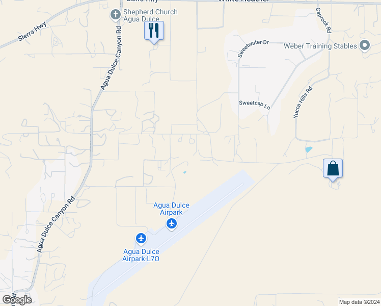 map of restaurants, bars, coffee shops, grocery stores, and more near 34421 Harrah Road in Agua Dulce
