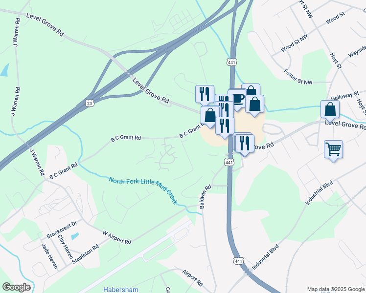 map of restaurants, bars, coffee shops, grocery stores, and more near 4460 B C Grant Road in Cornelia