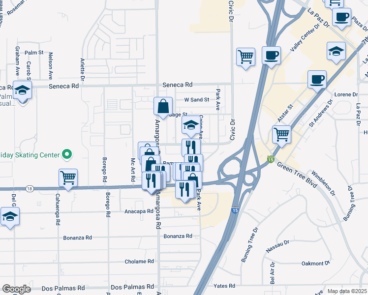 map of restaurants, bars, coffee shops, grocery stores, and more near in Victorville