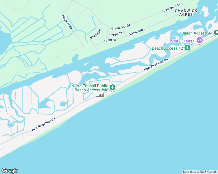 map of restaurants, bars, coffee shops, grocery stores, and more near 1259 New River Inlet Road in North Topsail Beach