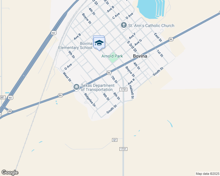 map of restaurants, bars, coffee shops, grocery stores, and more near 801 8th Street in Bovina