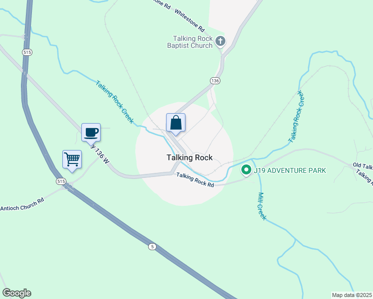 map of restaurants, bars, coffee shops, grocery stores, and more near Highway 136 West in Talking Rock