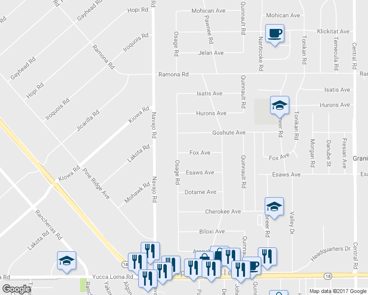 map of restaurants, bars, coffee shops, grocery stores, and more near 21816 Fox Avenue in Apple Valley