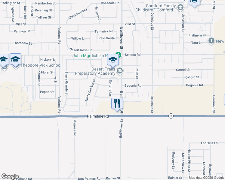 map of restaurants, bars, coffee shops, grocery stores, and more near 14267 Solterra Lane in Adelanto