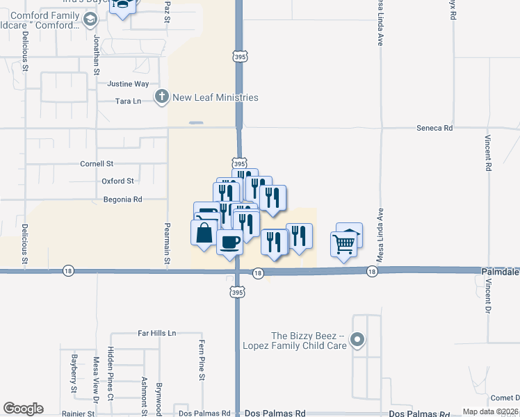 map of restaurants, bars, coffee shops, grocery stores, and more near 14325 U.S. 395 in Victorville