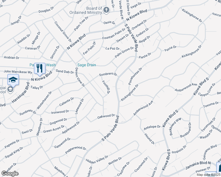 map of restaurants, bars, coffee shops, grocery stores, and more near 670 Foothill Drive in Lake Havasu City
