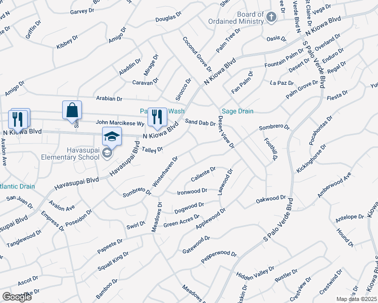 map of restaurants, bars, coffee shops, grocery stores, and more near 798 Desert Glen Drive in Lake Havasu City