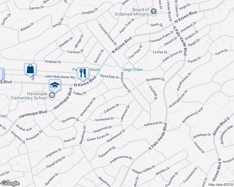 map of restaurants, bars, coffee shops, grocery stores, and more near 3135 Winterhaven Drive in Lake Havasu City