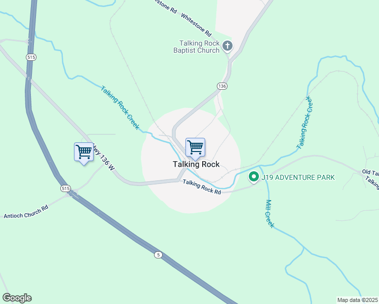 map of restaurants, bars, coffee shops, grocery stores, and more near 4551 Highway 136 West in Talking Rock