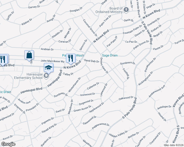 map of restaurants, bars, coffee shops, grocery stores, and more near 3135 Winterhaven Drive in Lake Havasu City
