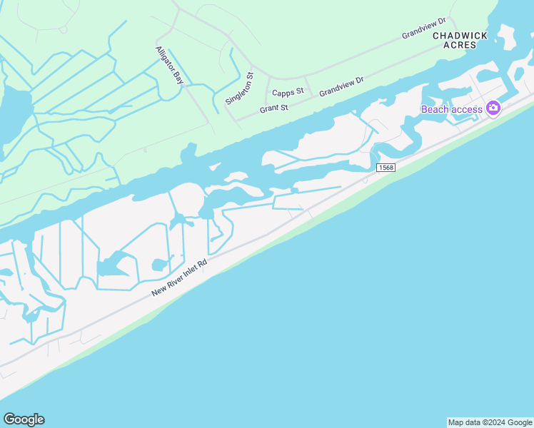 map of restaurants, bars, coffee shops, grocery stores, and more near 1259 New River Inlet Road in North Topsail Beach