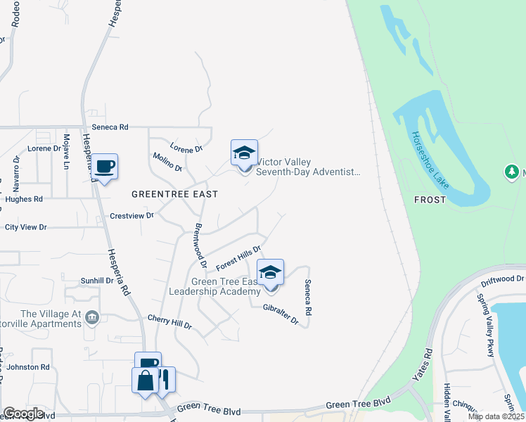 map of restaurants, bars, coffee shops, grocery stores, and more near 999 Montecito Drive in Victorville