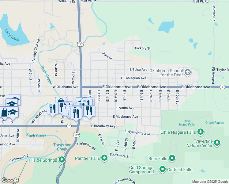 map of restaurants, bars, coffee shops, grocery stores, and more near 1221 East 2nd Street in Sulphur