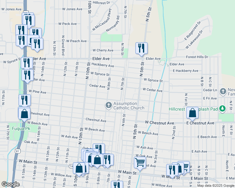 map of restaurants, bars, coffee shops, grocery stores, and more near 711 West Cedar Avenue in Duncan