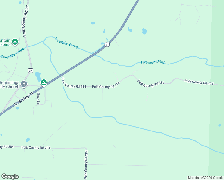 map of restaurants, bars, coffee shops, grocery stores, and more near 194 Polk County Road 414 in Mena