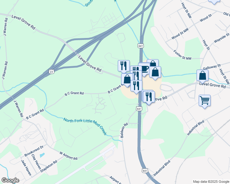 map of restaurants, bars, coffee shops, grocery stores, and more near 4478 B C Grant Road in Cornelia
