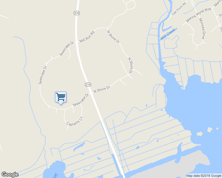 map of restaurants, bars, coffee shops, grocery stores, and more near 116 North Shore Drive in Sneads Ferry