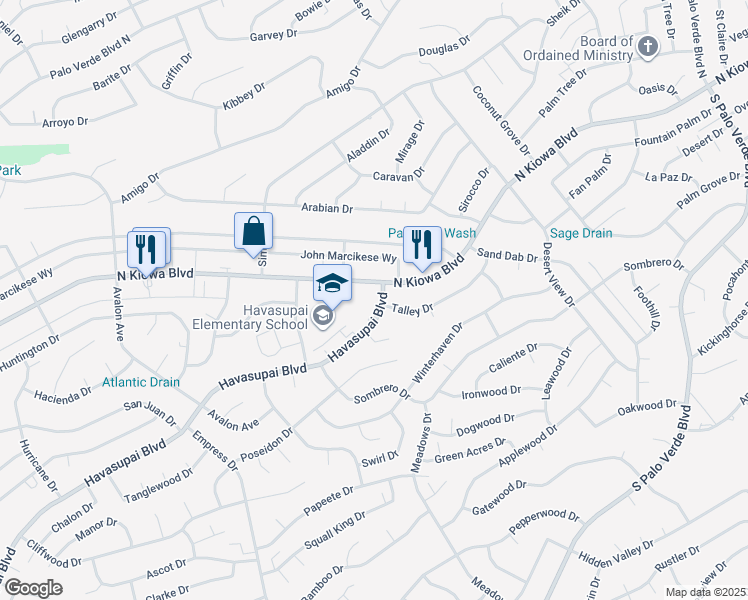 map of restaurants, bars, coffee shops, grocery stores, and more near 2935 Havasupai Boulevard in Lake Havasu City