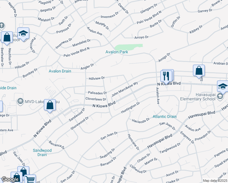 map of restaurants, bars, coffee shops, grocery stores, and more near 2480 Palisades Dr in Lake Havasu City