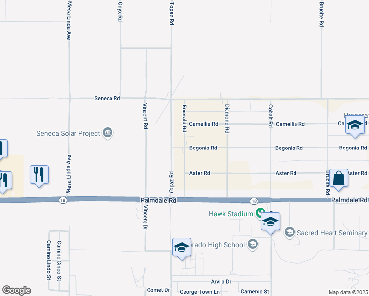 map of restaurants, bars, coffee shops, grocery stores, and more near Begonia Road in Victorville