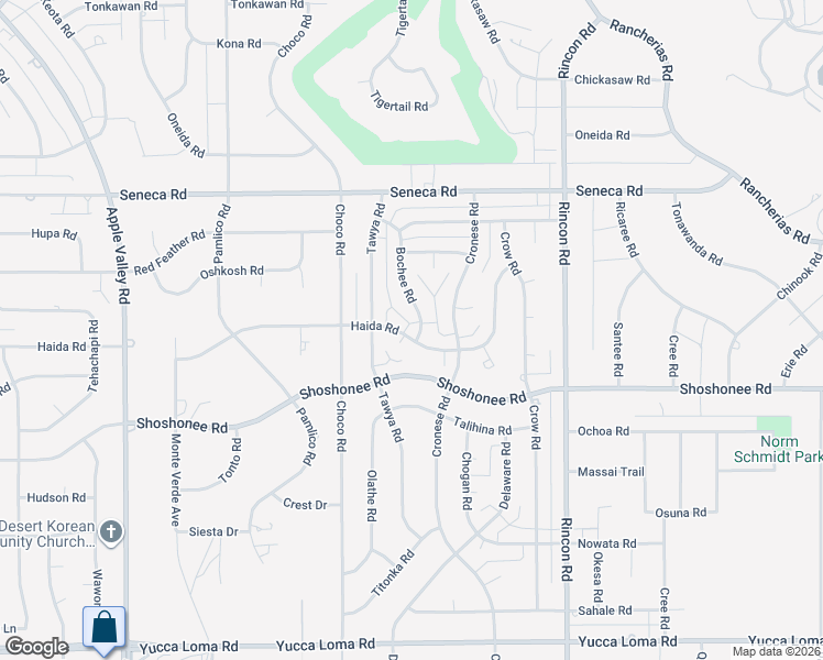map of restaurants, bars, coffee shops, grocery stores, and more near 19822 Haida Road in Apple Valley