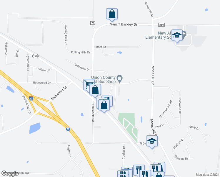 map of restaurants, bars, coffee shops, grocery stores, and more near 916 Fairground Spur Road in New Albany