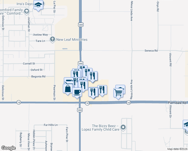 map of restaurants, bars, coffee shops, grocery stores, and more near 14325 U.S. 395 in Victorville