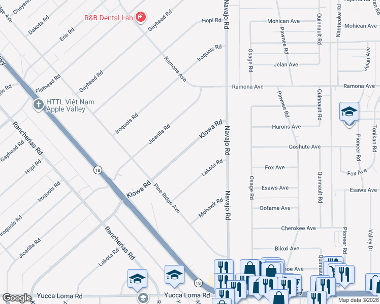 map of restaurants, bars, coffee shops, grocery stores, and more near 14253 Kiowa Road in Apple Valley