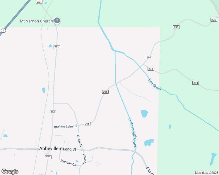 map of restaurants, bars, coffee shops, grocery stores, and more near County Road 296 in Abbeville