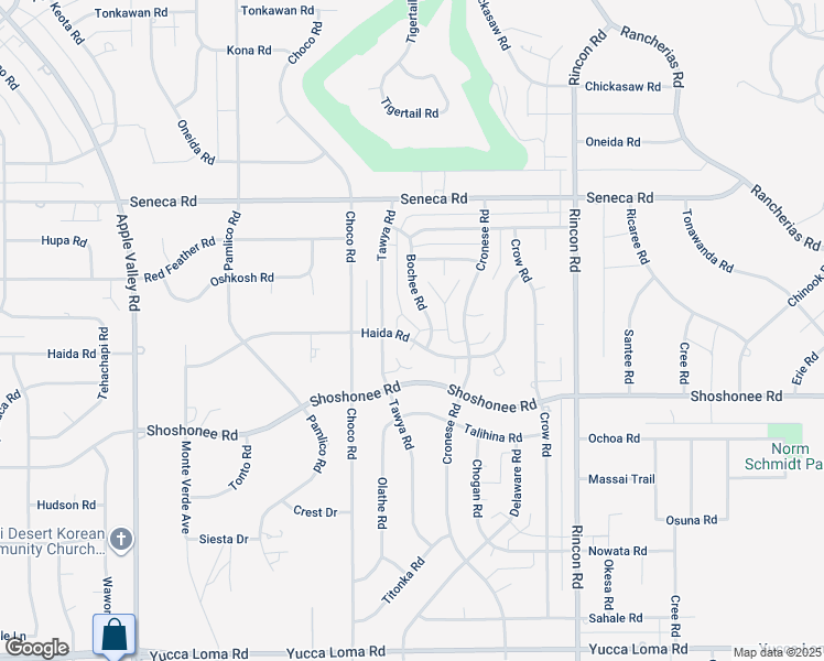 map of restaurants, bars, coffee shops, grocery stores, and more near 19804 Haida Road in Apple Valley