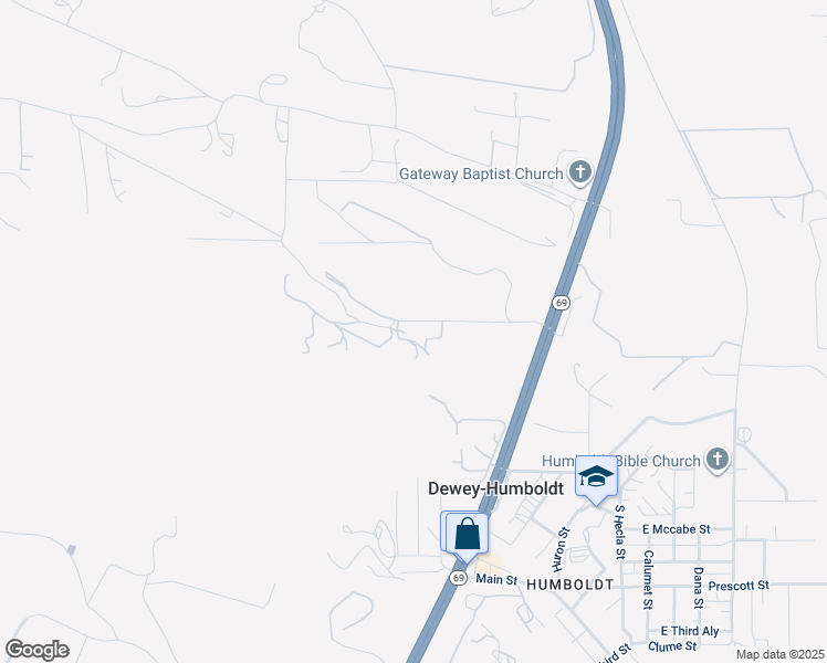 map of restaurants, bars, coffee shops, grocery stores, and more near 12525 East Orange Rock Road in Dewey-Humboldt
