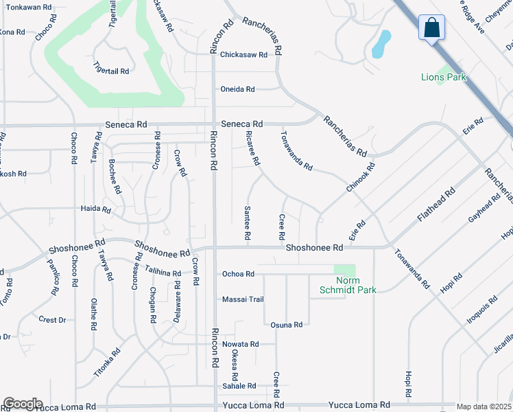 map of restaurants, bars, coffee shops, grocery stores, and more near 14265 Santee Road in Apple Valley