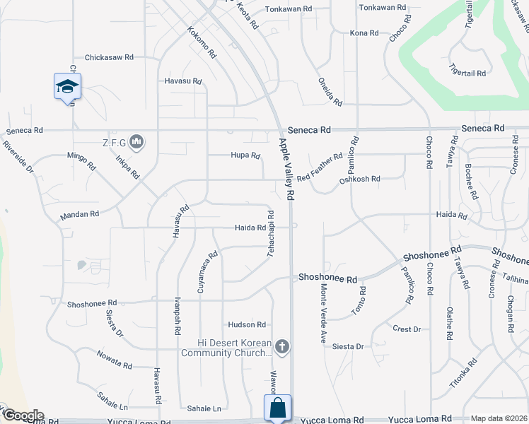 map of restaurants, bars, coffee shops, grocery stores, and more near 19215 Tehachapi Road in Apple Valley